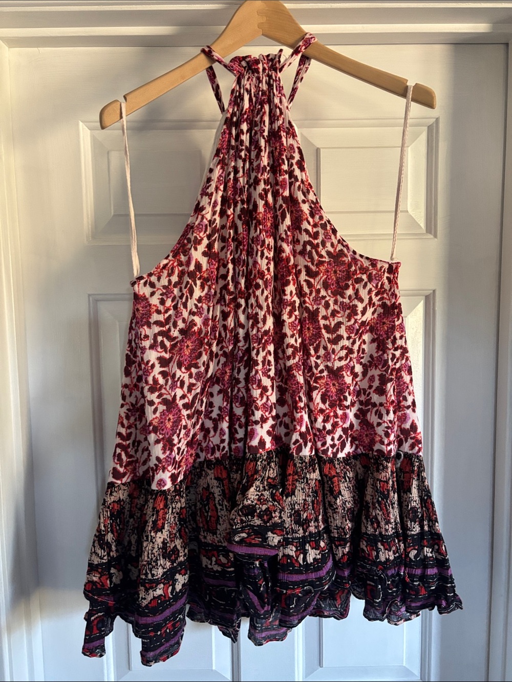 Free People Pink and Burgundy Halter Floral Mini Dress